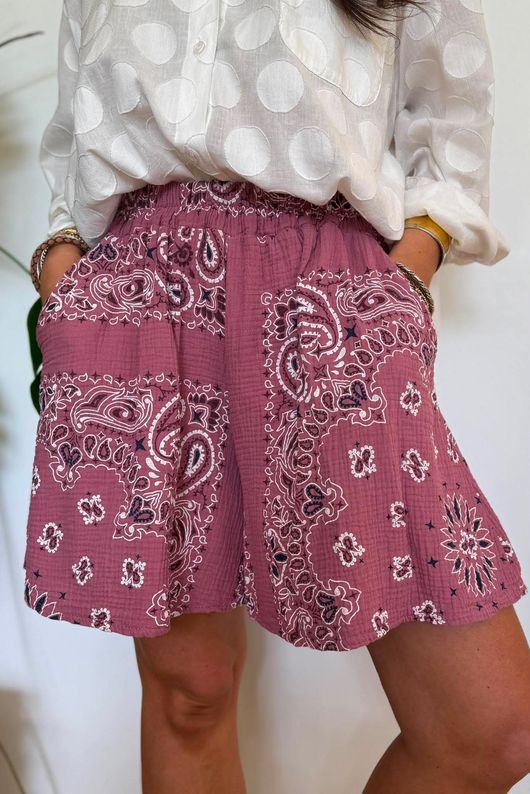 Ole Bubble Cotton Bandana Shorts Indian Pink